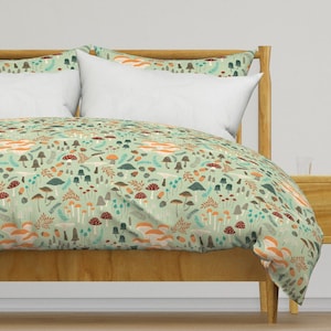 Whimsical Forest Bedding - Mushroom Foraging by yuanxu - Woodland Mushrooms Cotton Sateen Duvet Cover OR Pillow Shams by Spoonflower image 1