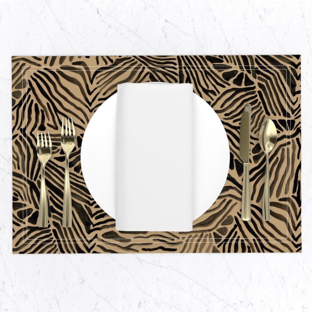 Animal Print Placemats Set of 2 Zebra Stripe Camel Tan by Etsy