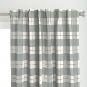 Neutral Plaid Curtain Panel -  Gray On Cream by danika_herrick - Modern Farmhouse Soft Gray Check  Custom Curtain Panel by Spoonflower