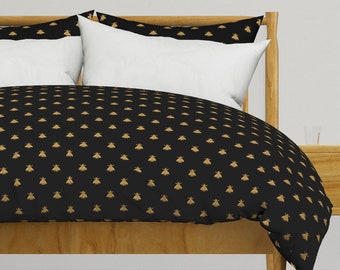 Napoleonic Bees Bedding - Napoleonic Bees Gold Black by peacoquettedesigns - French Cotton Sateen Duvet Cover OR Pillow Shams by Spoonflower