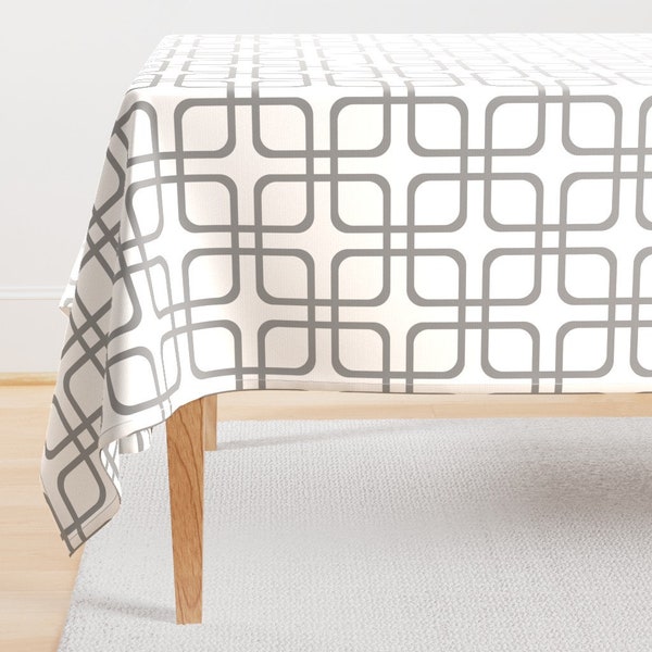 Mod Trellis Tablecloth - Mod Cottage Pewter by peacoquettedesigns - Mid Century Modern Neutral Gray  Cotton Sateen Tablecloth by Spoonflower