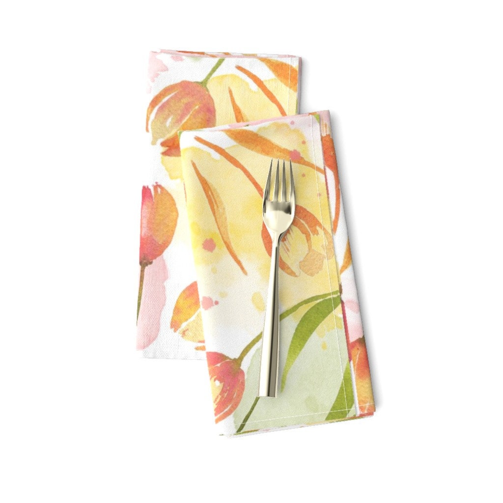 Discover Watercolor Napkins - Tulip Garden -  Floral Garden Cottagecore Spring Botanical Napkins