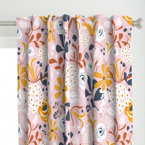 Jumbo Floral Curtain Panel - Darcy Floral Blush Jumbo by heatherdutton - Mustard Gold Modern Botanical Custom Curtain Panel by Spoonflower