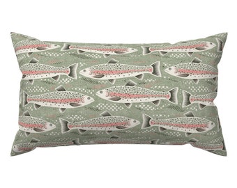 Fish Accent Pillow - Rainbow Trout by fleabat - Rainbow Trout River Freshwater Fish Fisherman Rectangle Lumbar Throw Pillow by Spoonflower