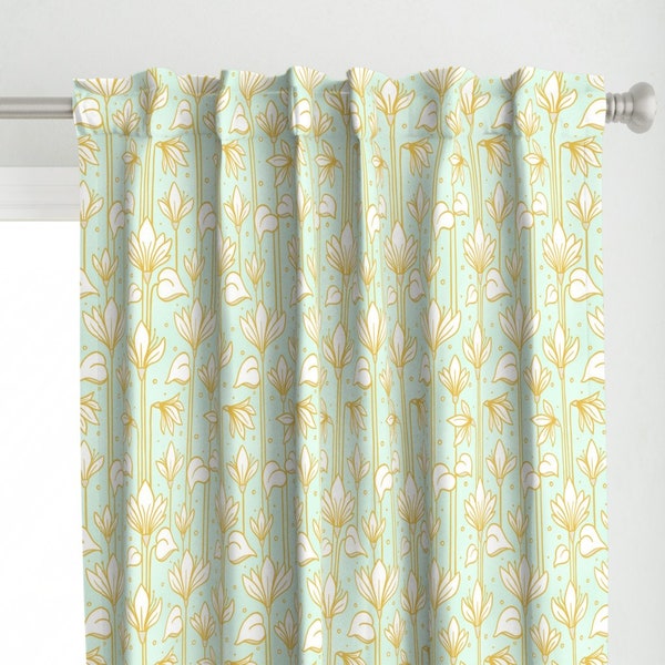 Mint Flowers Curtain Panel - Art Deco Fleur De Minthe by arthousewife -  Vintage Green Art Deco  Custom Curtain Panel by Spoonflower