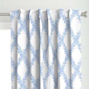 Trellis Curtain Panel -  Botanical Floral Geometric Lattice Diamond Blue Custom Curtain Panel - Garland Trellis (blue) by danika_herrick -