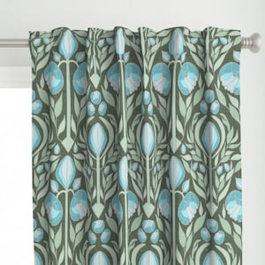Art Nouveau Curtain Panel - Art Deco Peonies by shelli_nelson - Damask Sage Green Botanical Custom Curtain Panel by Spoonflower