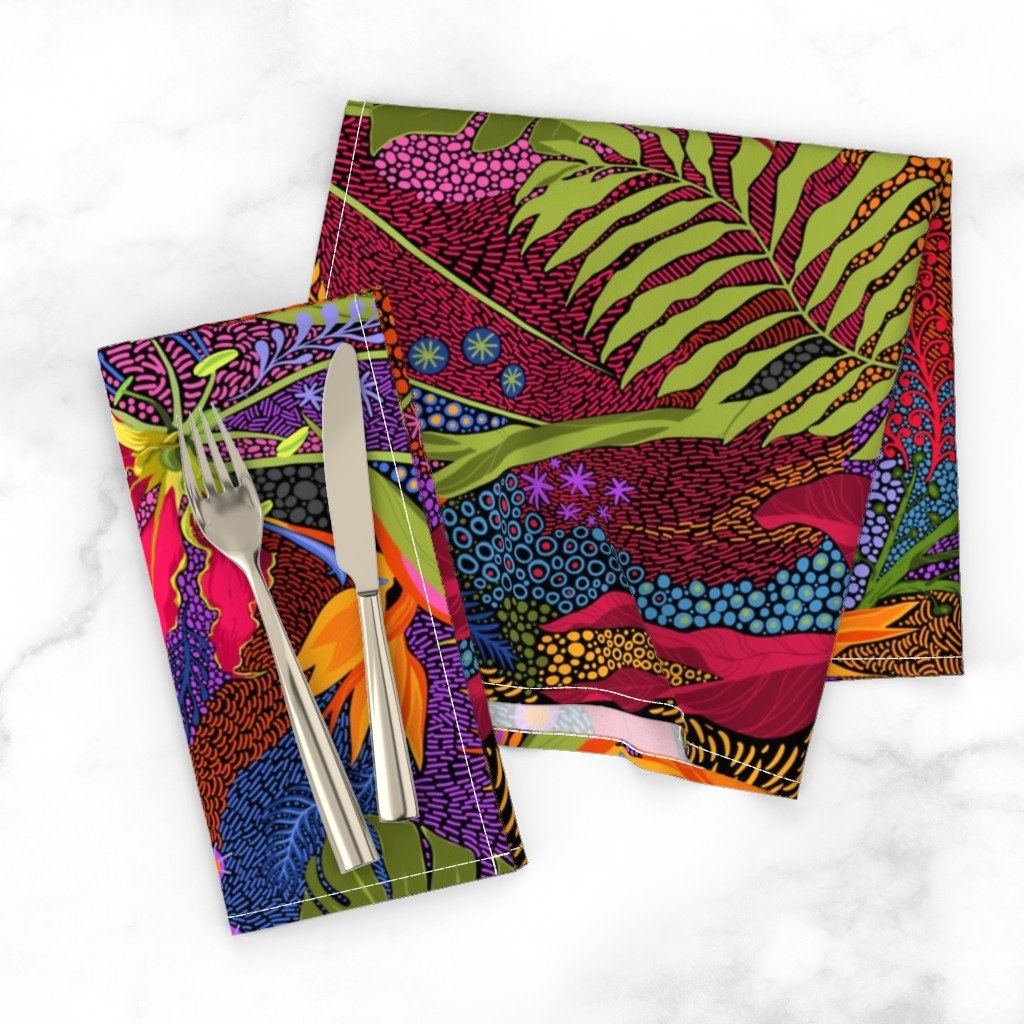 Discover Tiki Tiki - Bird Of Paradise Tropical Jungle Cloth Napkins by Spoonflower