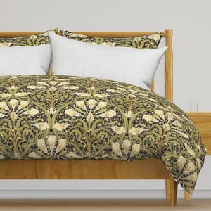 Art Nouveau Bedding - Floral Lilies by geetanjali - William Morris Style Cottage Cotton Sateen Duvet Cover OR Pillow Shams by Spoonflower