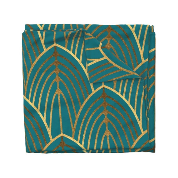 Art Deco Fans Turquoise by fernlesliestudio Art Deco Fans  Cotton Sateen Duvet Cover Bedding by Spoonflower Aqua Art Deco Duvet Cover