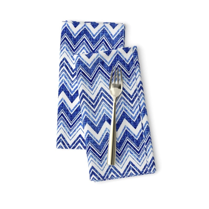 Denim Chevron Modern Home Decor Blue White Cloth Napkins by Spoonflower Set of 2 Zig Zag Dinner Napkins - Chevron Blue by joanmclemore