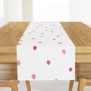 Cottage Strawberries Table Runner - Watercolor Strawberry by friztin - Fruit Summer Painterly Cotton Sateen Table Runner by Spoonflower