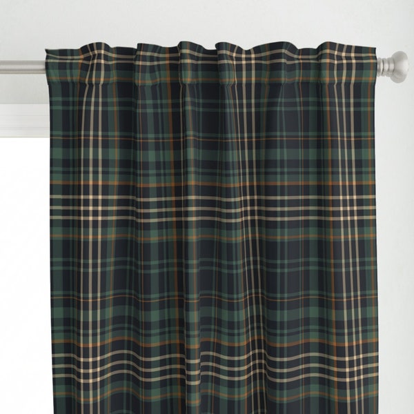 Dark Green Check Curtain Panel - Modern Tartan Plaid by tessab_studio - Rustic Cabin Autumn Plaid  Custom Curtain Panel by Spoonflower