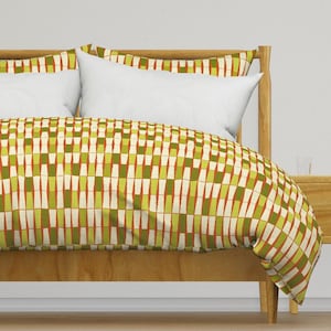 Geometric 1960s Bedding - Movement Orange Green by theodesign - Abstract Atomic Mid Century Modern Cotton Sateen Duvet Cover OR Pillow Shams