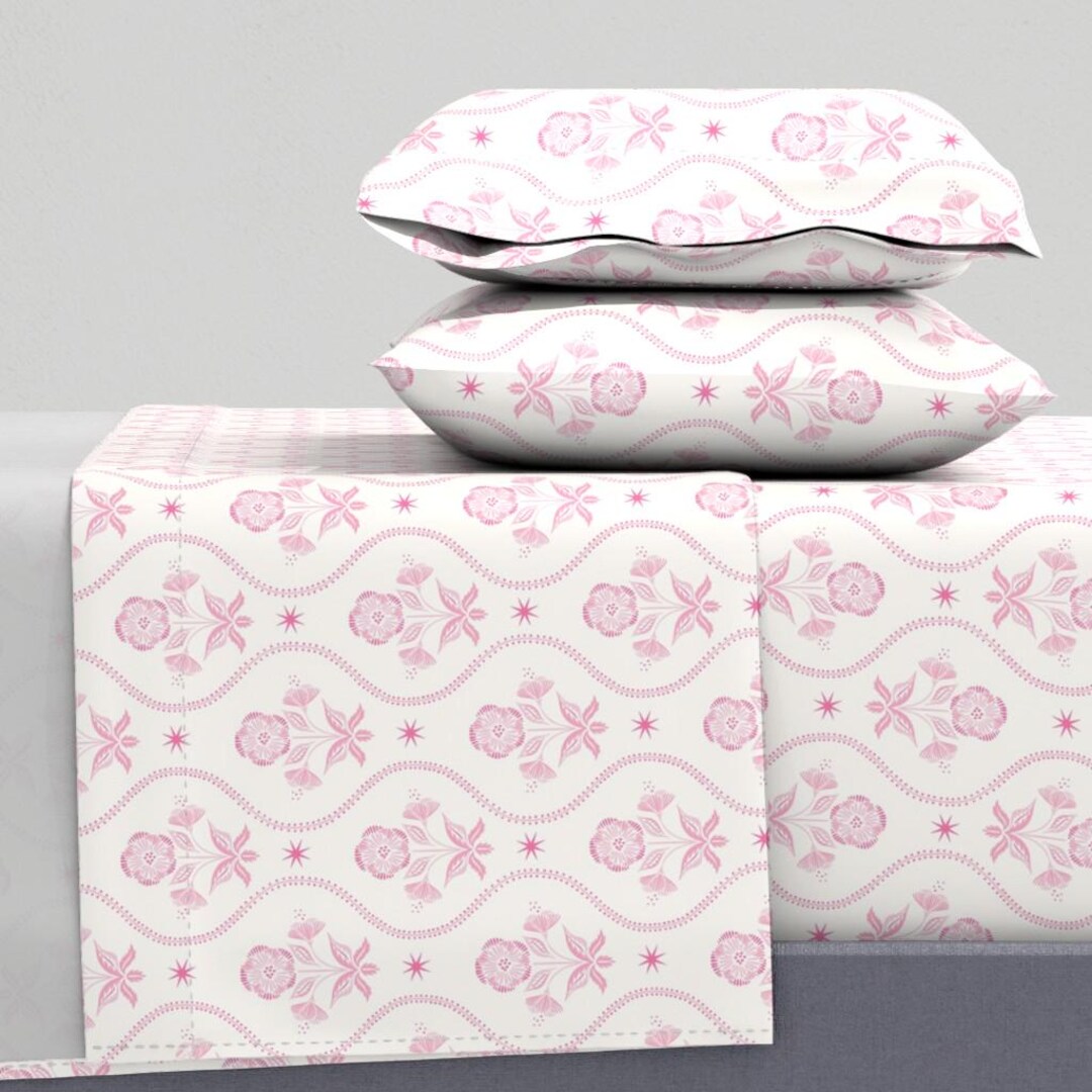 Sweet Pink Floral Sheets - Floral Stripe Pink by Vivdesign - Antique ...