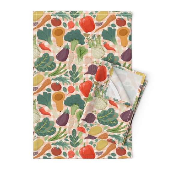 Veggies Linen Kitchen Towels Set/2