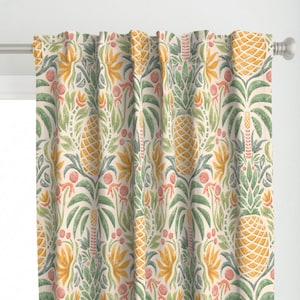 Colorful Tropical Curtain Panel - Pineapple Palms by kristyndorsdesign - Pineapple Fruit Palm Trees Custom Curtain Panel by Spoonflower
