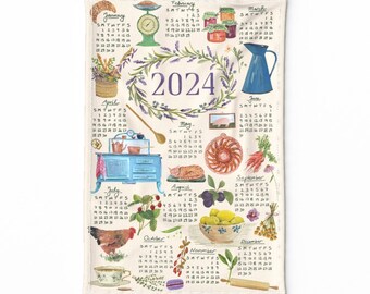 2024 Calendar Tea Towel 2024 Country Kitchen by Dasbrooklyn Country Kitchen  Farmhouse Cozy Linen Cotton Canvas Tea Towel by Spoonflower - Etsy