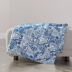 Küstendecke - Seaside Living Blue von scrummy - Seekarte Meer Segeln Fischen Cornwall Decke mit Löffelblumen-Stoff