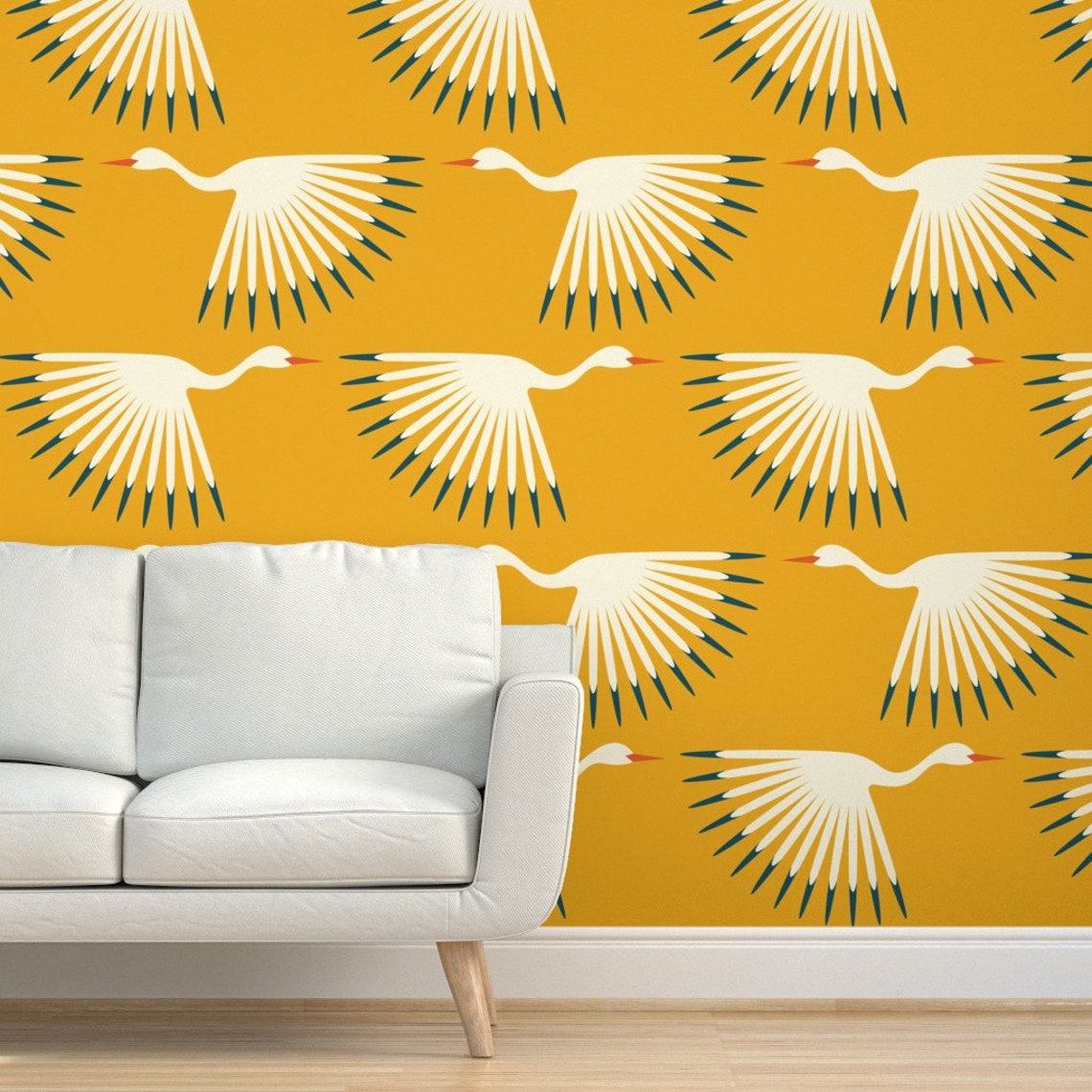 Deco Cranes Wallpaper Art Deco Cranes by Katerhees Bird | Etsy