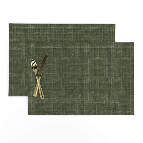 Faux Linen Look Placemats Set of 2 - Faux Woven Look Olive Green Neutral Earth Tone  Cloth Placemats - Dark Olive by color_amazing_designs