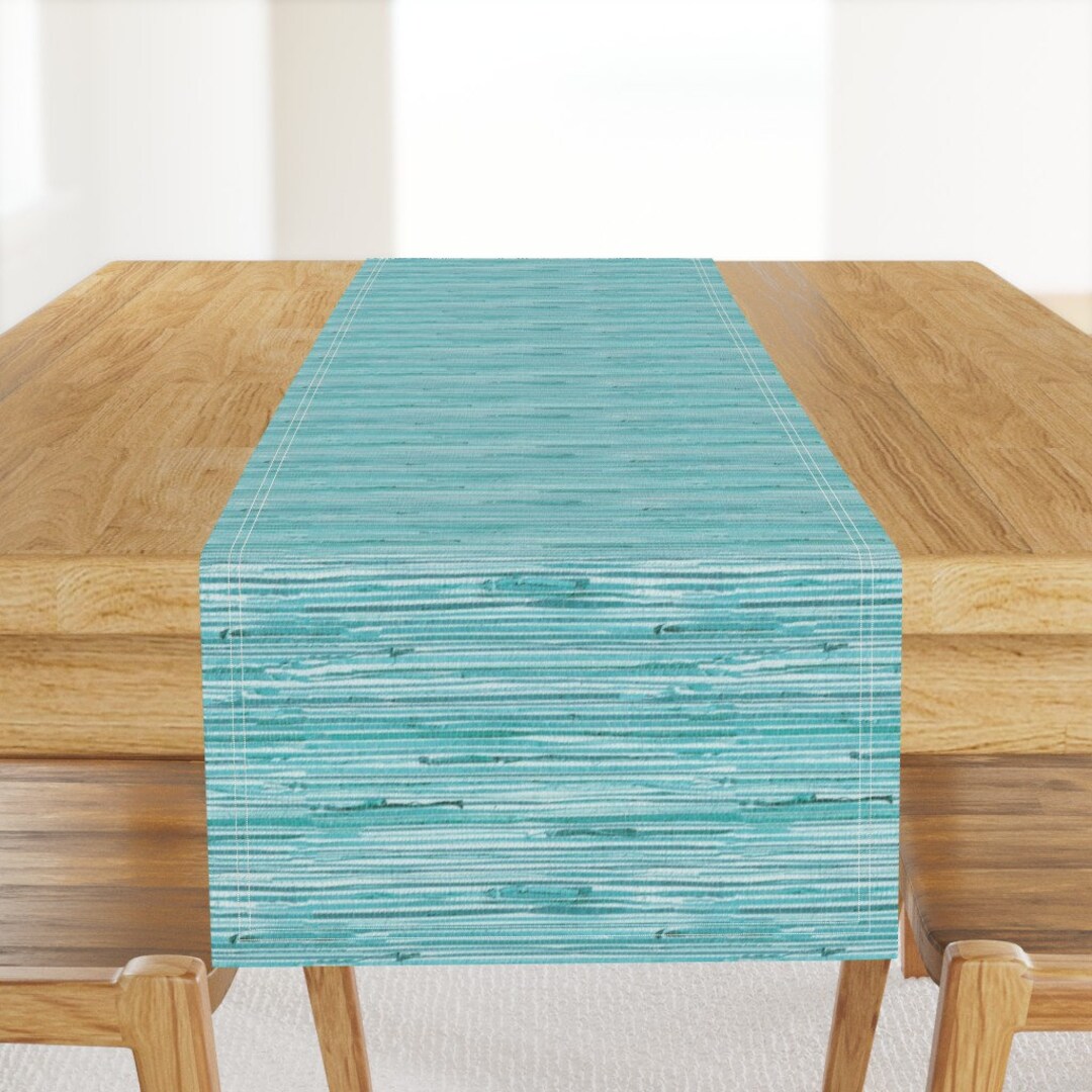 Teal Table Runner Grasscloth Print Turquoise Blue by Etienne Rustic
