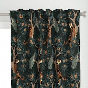 Tiger Chinoiserie Curtain Panel - Tiger & Peacock by sveta_aho - Bengal Tiger Peacock Asian Inspired Custom Curtain Panel by Spoonflower