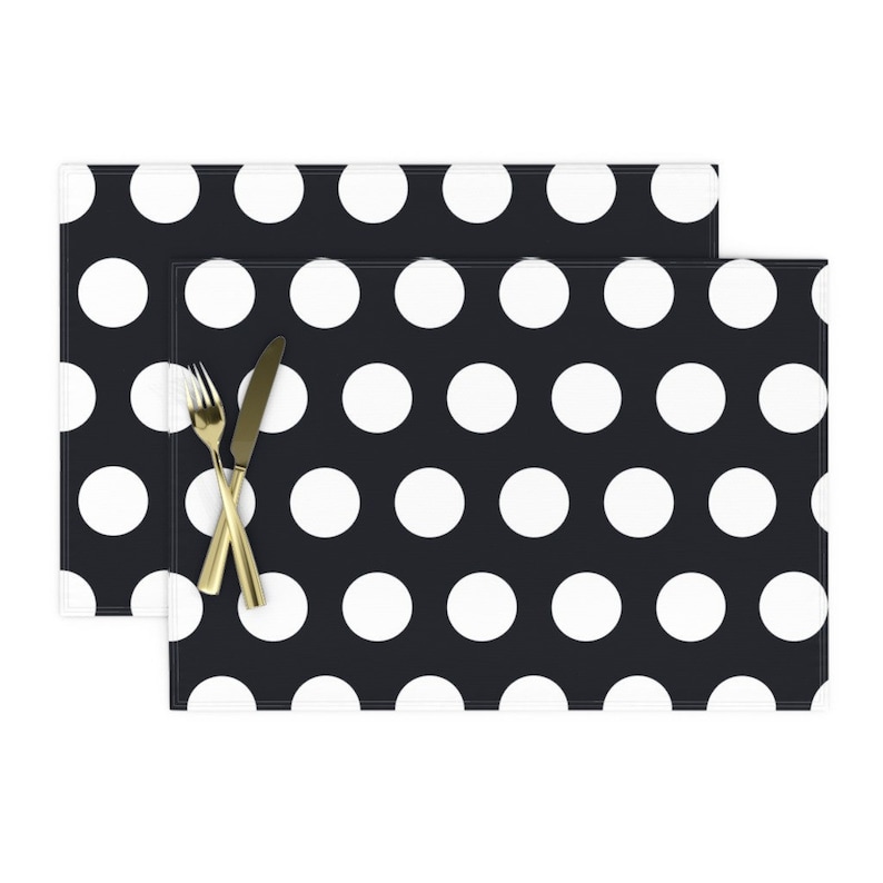 Dots Placemats Set of 2 Polka Dot White Black by Etsy