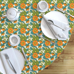 Retro Tablecloth - 70s Floral by morecandy_shop - Floral Hippie 70s 1970s Vintage Style Trending Cotton Sateen Tablecloth by Spoonflower image 7