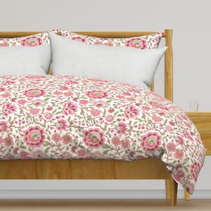 Pink Peony Bedding - Silk Road by whitneyenglish - India Chintz Traditional Floral Cotton Sateen Duvet Cover OR Pillow Shams by Spoonflower