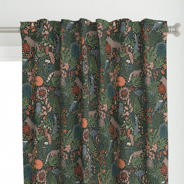 Whimsical Curtain Panel - Enchanted Forest by writtenbykristen -  Fairy Door Woodland Animals Botanical Custom Curtain Panel by Spoonflower