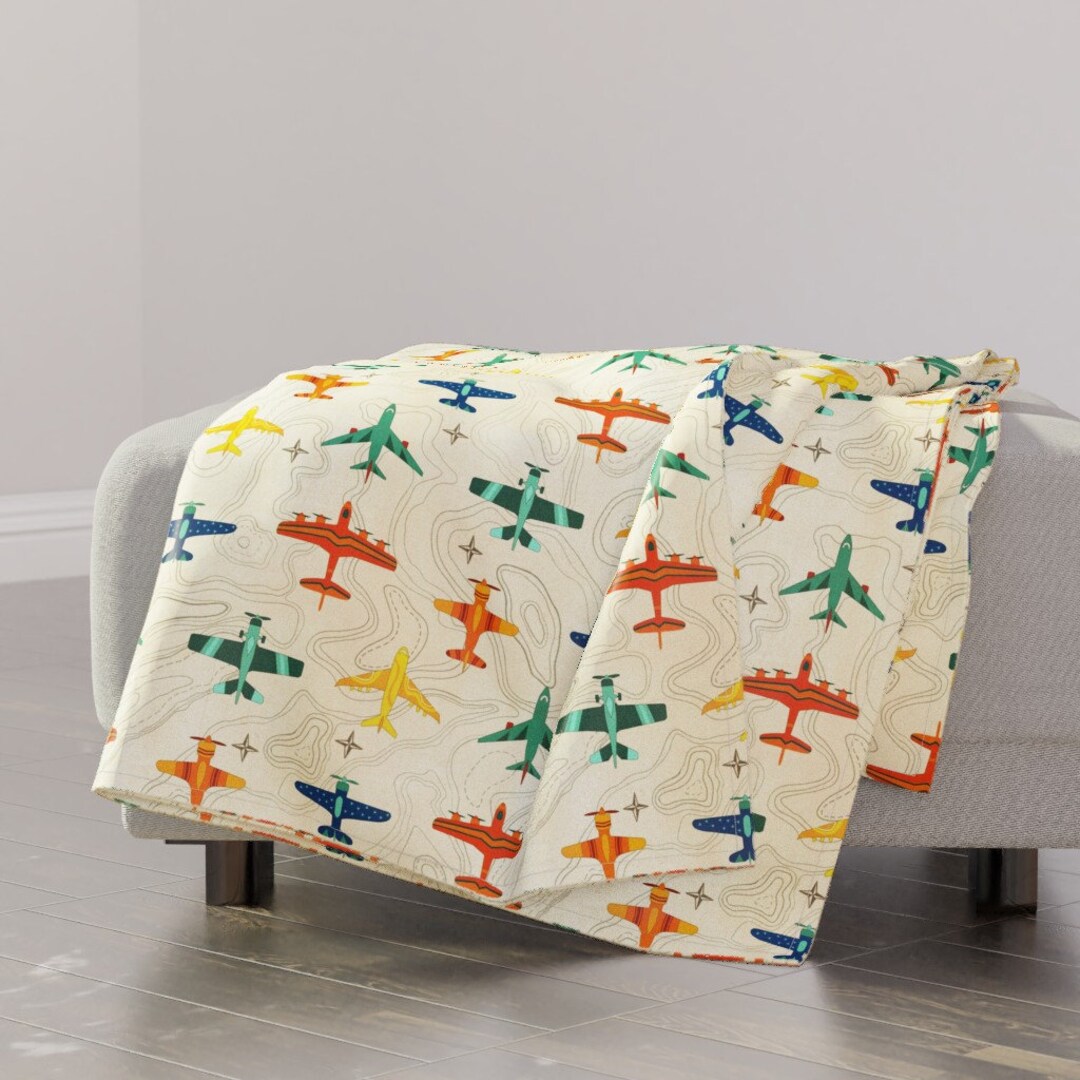 Airplanes Throw Blanket Vintage Multicolor Airplanes and Etsy