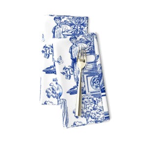 Classical Toile Dinner Napkins (Set of 2) - Garden Toile by chicca_besso - Indigo Blue Traditional Cloth Napkins by Spoonflower