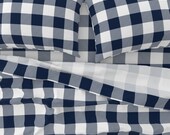 Buffalo Check Sheets - Navy Buffalo Check by littlearrowdesign - Navy Jumbo Trendy Plaid Cotton Sateen Sheet Set Bedding by Spoonflower