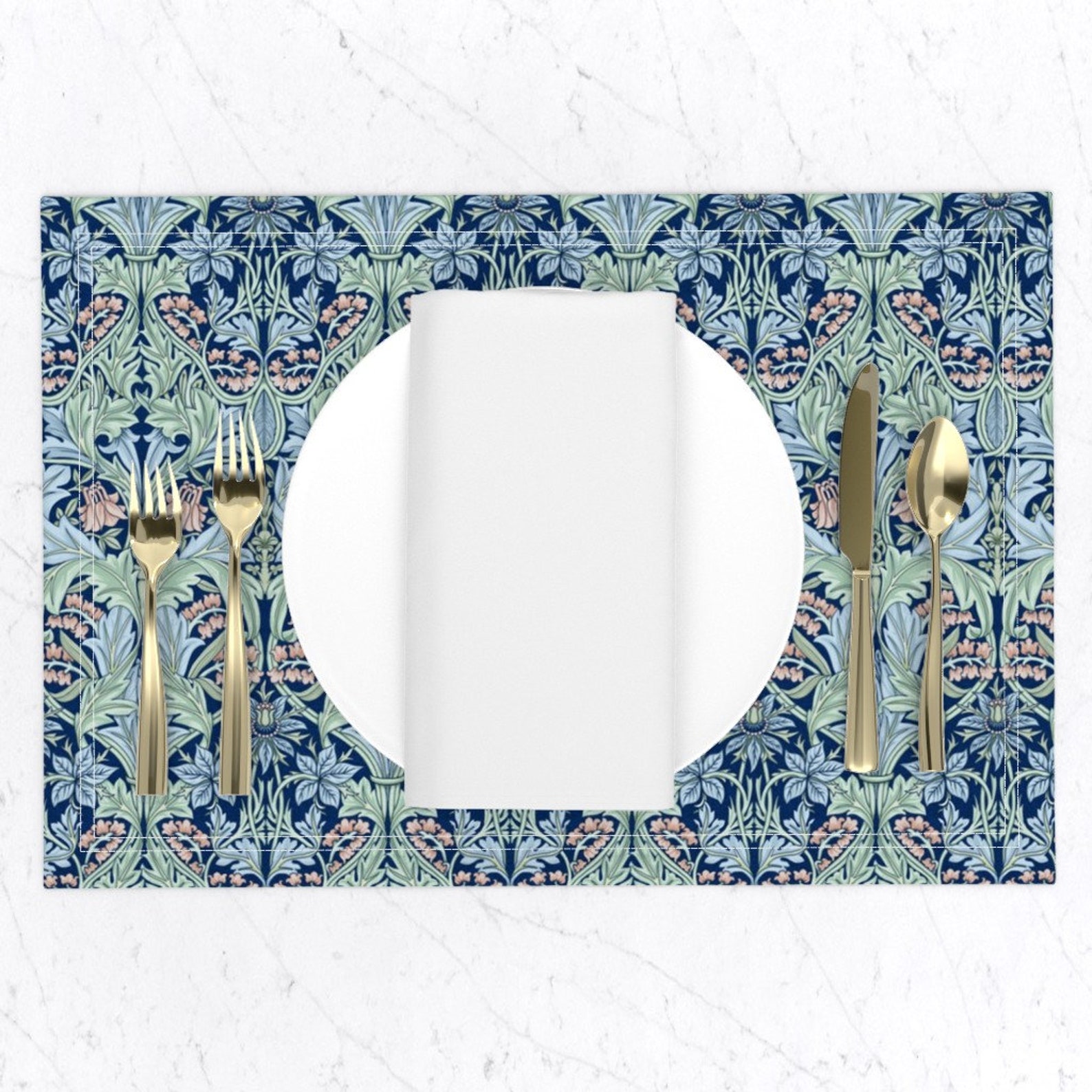 Botanical Damask Placemats set of 2 Morris Bluebell by Etsy