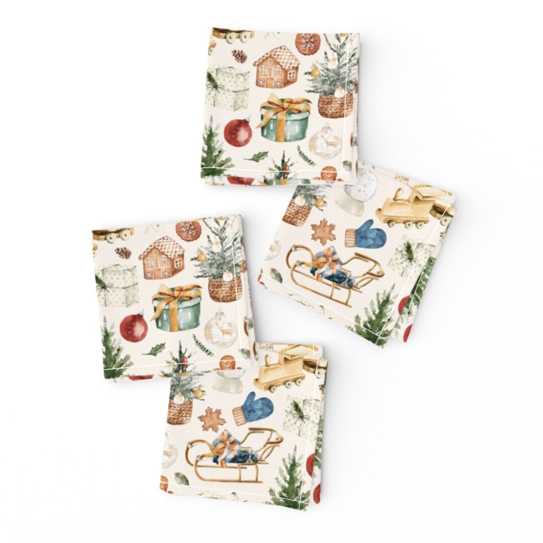Vintage Christmas Cocktail Napkins set of 4 Winter Wonderland by