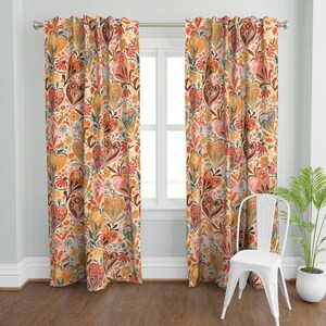 Warm Boho Floral Curtain Panel - Pink Botanical Warm Colors Garden Bloom Custom Curtain Panel - Bohemian Love Floral by creativeinchi - image 2