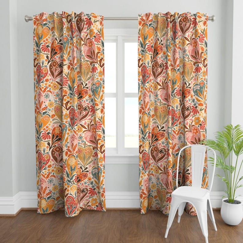 Warm Boho Floral Curtain Panel - Pink Botanical Warm Colors Garden Bloom Custom Curtain Panel - Bohemian Love Floral by creativeinchi - image 2