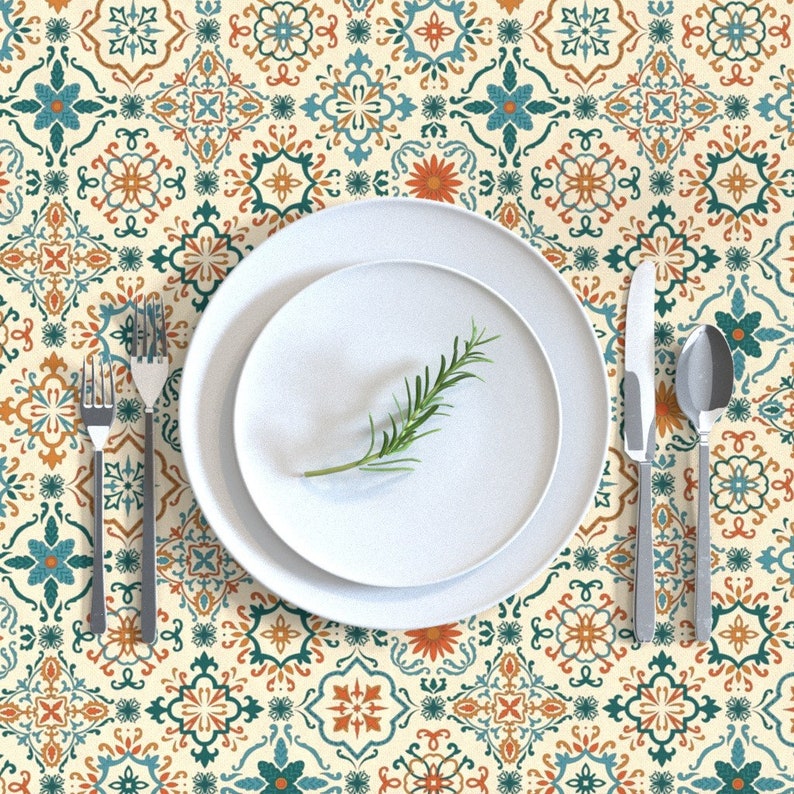 Spanish Tiled Tablecloth Spanish Tiles by Maritcooper Folk Etsy