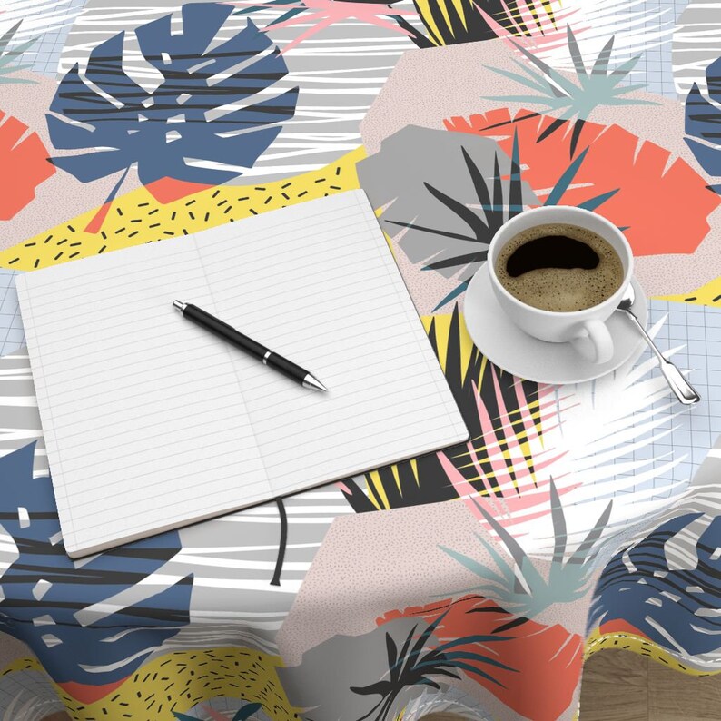 Minimal Round Tablecloth Minimal Tropical Leaves by Tropical Cotton Sateen Circle Tablecloth by Spoonflower