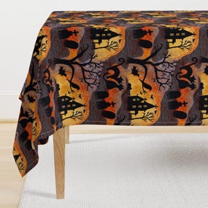 Purple Tablecloth - Spooky Halloween Haunts by creativeinchi - Orange Cat Gothic Halloween Spooky Cotton Sateen Tablecloth by Spoonflower