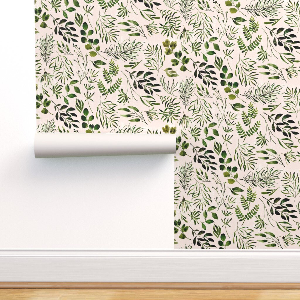 Botanical Wallpaper Vintage Green Foliage Leaves by Etsy