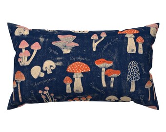 Kitchen Accent Pillow - Botanical Mushroom Collection by whimsical_brush - Mushroom Mushrooms Rectangle Lumbar Throw Pillow by Spoonflower