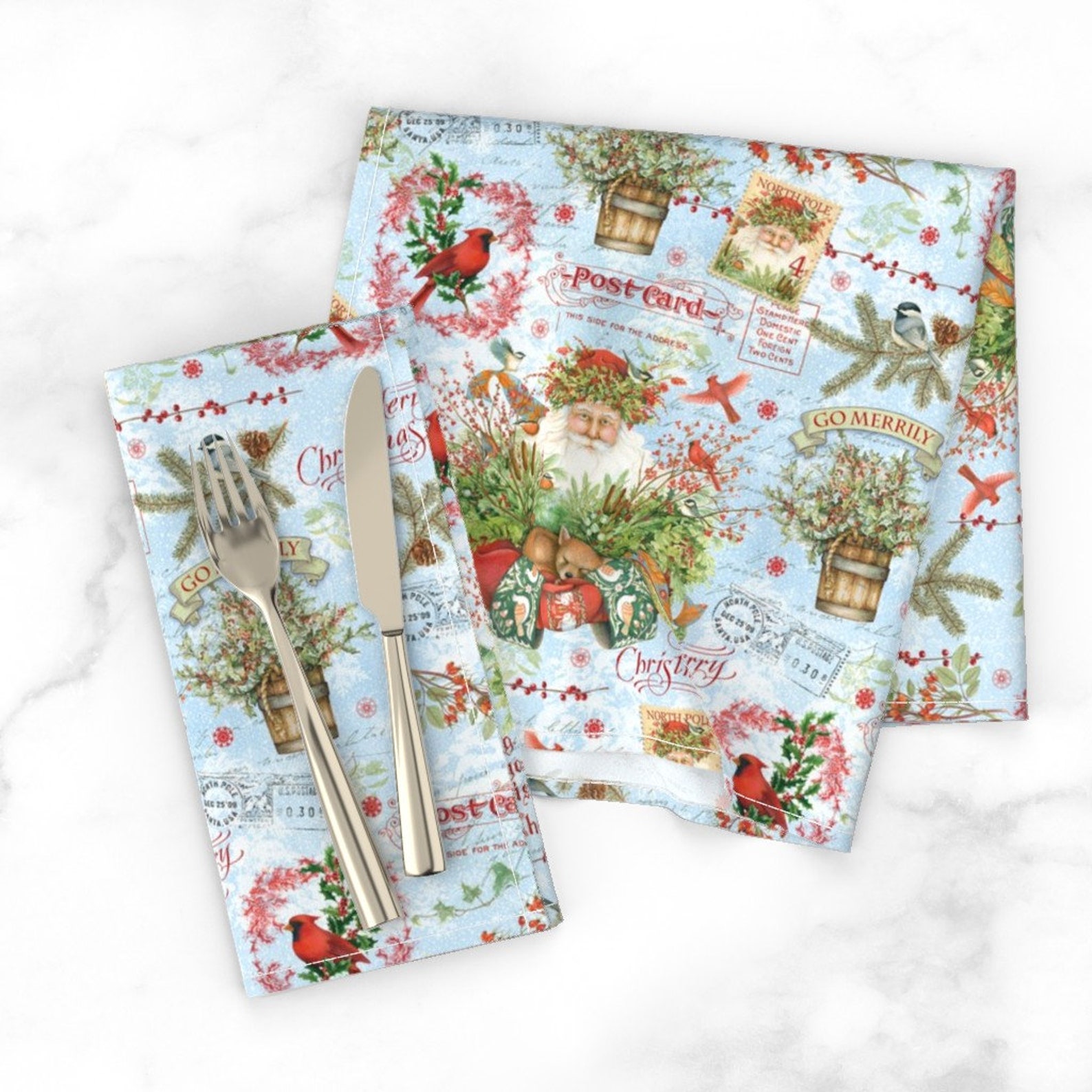 Christmas Dinner Napkins set of 2 Woodland Santa by Etsy