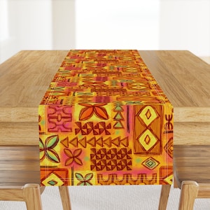 Mid Century Table Runner - Tiki Tapa by woodyworld - Polynesian Tiki Tapa Hawaii Hawaiian Orange Cotton Sateen Table Runner by Spoonflower