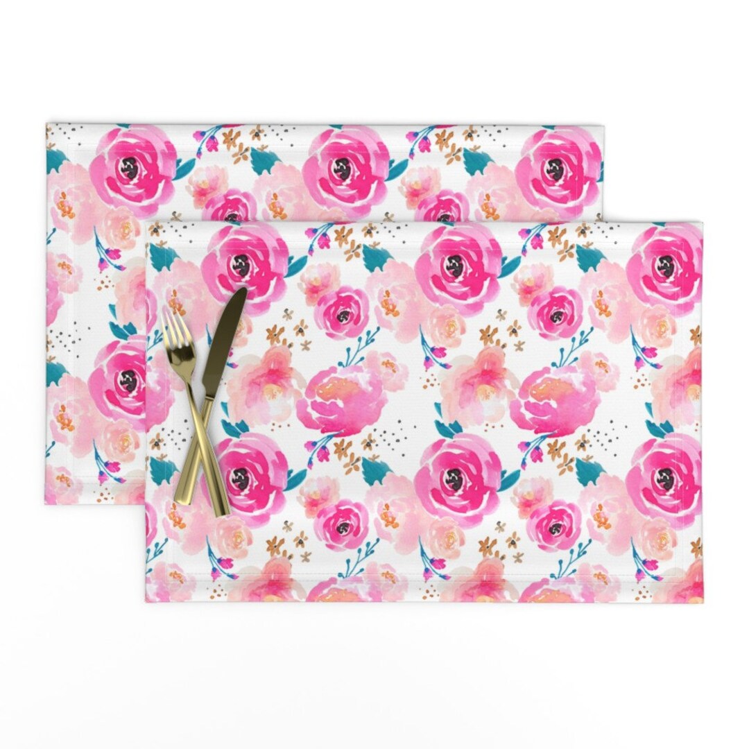 Watercolor Floral Placemats set of 2 Punchy Florals by Indybloomdesign