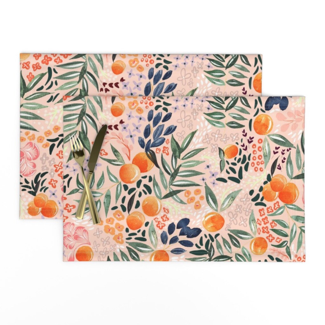 Citrus Greenery Placemats Set of 2 Orange Blossoms by Etsy