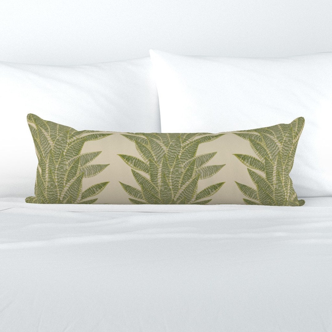 Tropical Stripe XL Lumbar Pillow Sansevieria by Juliaschumacher Olive