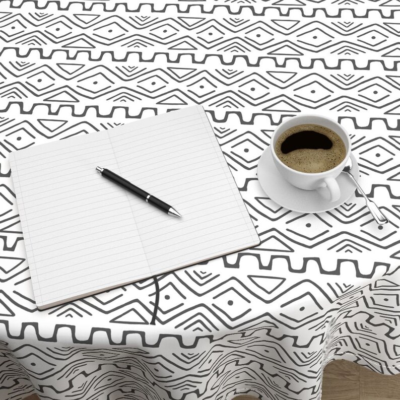 Tribal Cotton Sateen Circle Tablecloth by Spoonflower Mud Cloth Black And White by thewellingtonboot Mud Cloth Round Tablecloth