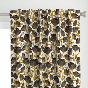 Art Deco Poppies Curtain Panel - Black Poppies by trendy_creation_prints - Black Flowers Floral Poppies Custom Curtain Panel by Spoonflower